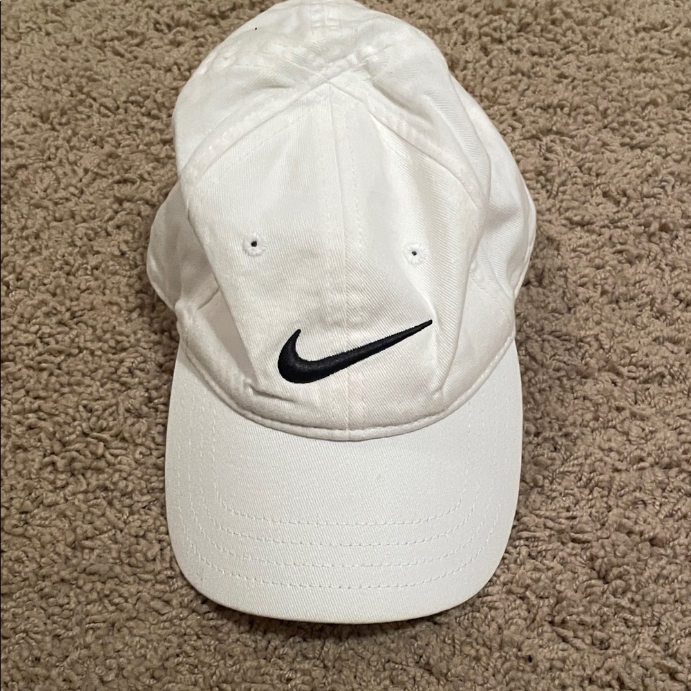 Kids Nike White Baseball Cap with Black Swoosh
